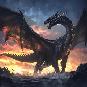 Epic Dragon in a Sunset Landscape