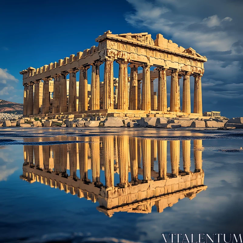 AI ART Parthenon Mirrored in Water