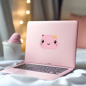 Adorable Pink Laptop in Warm and Cozy Setting