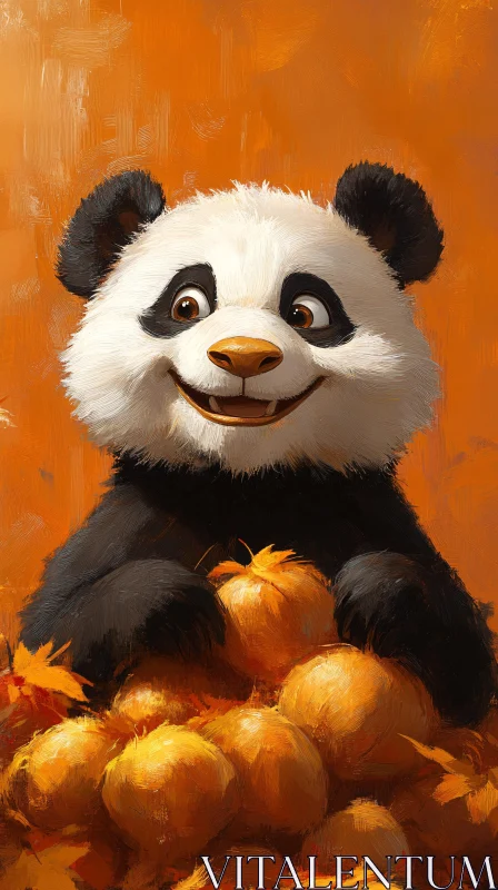 Playful Panda in Fall Colors AI Image