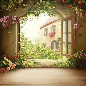 Scenic View of a Flowering Garden and Quaint Building