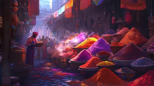 Colorful Indian Spice Bazaar AI Image