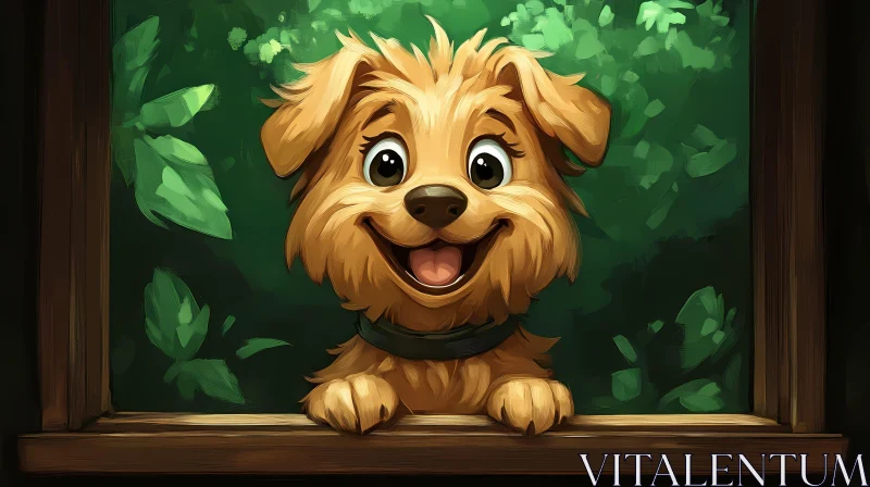 Happy Puppy in a Green Setting AI Image