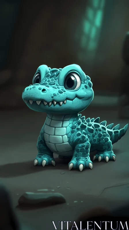 Teal Cartoon Baby Crocodile AI Image