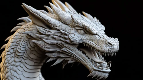 Detailed Dragon Sculpture on Black Background
