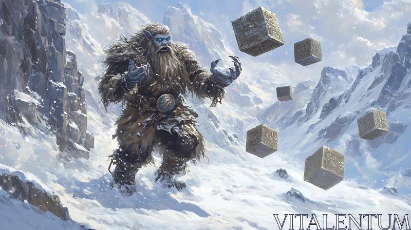 AI ART Yeti and Floating Stone Cubes Artwork