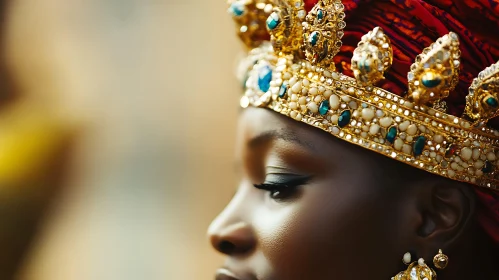 Profile of Woman Wearing Ornate Crown