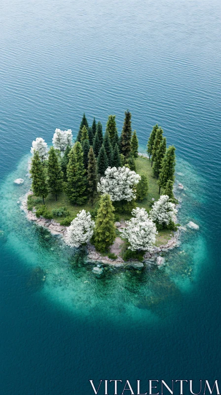 AI ART Aerial Island Paradise with Trees and Clear Water