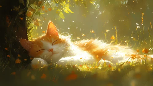 Peaceful Cat Resting in Nature