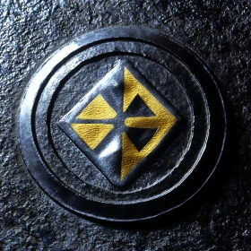 Golden Geometric Symbol on Dark Stone