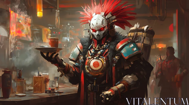 AI ART Cyberpunk Warrior in Bar