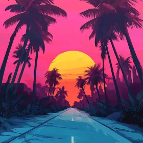 Palm Tree Road at Sunset