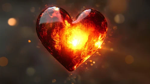 Fiery Glowing Heart in Abstract Style