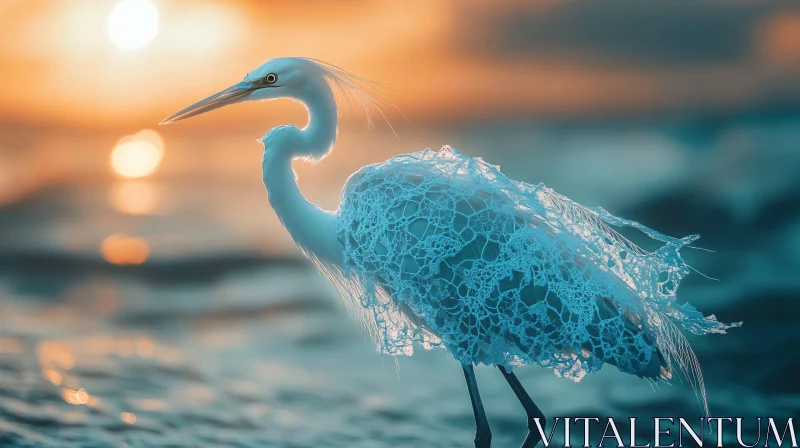 AI ART Laced Heron by the Sea