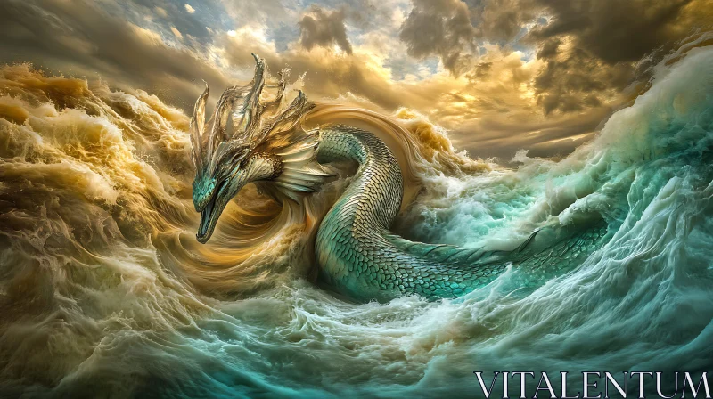 AI ART Fantasy Dragon in Stormy Seas