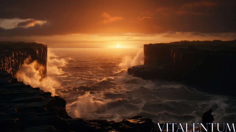 Breathtaking Sunset on a Cliff | Stormy Seascapes | Unreal Engine AI Image