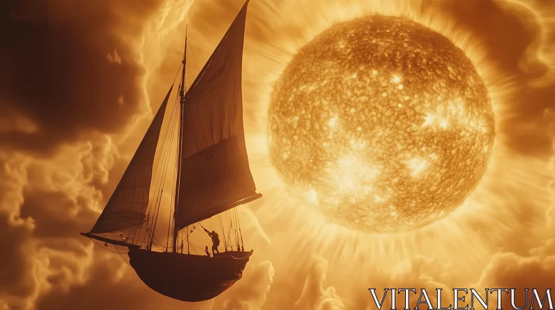 AI ART Golden Voyage: A Sailboat's Journey
