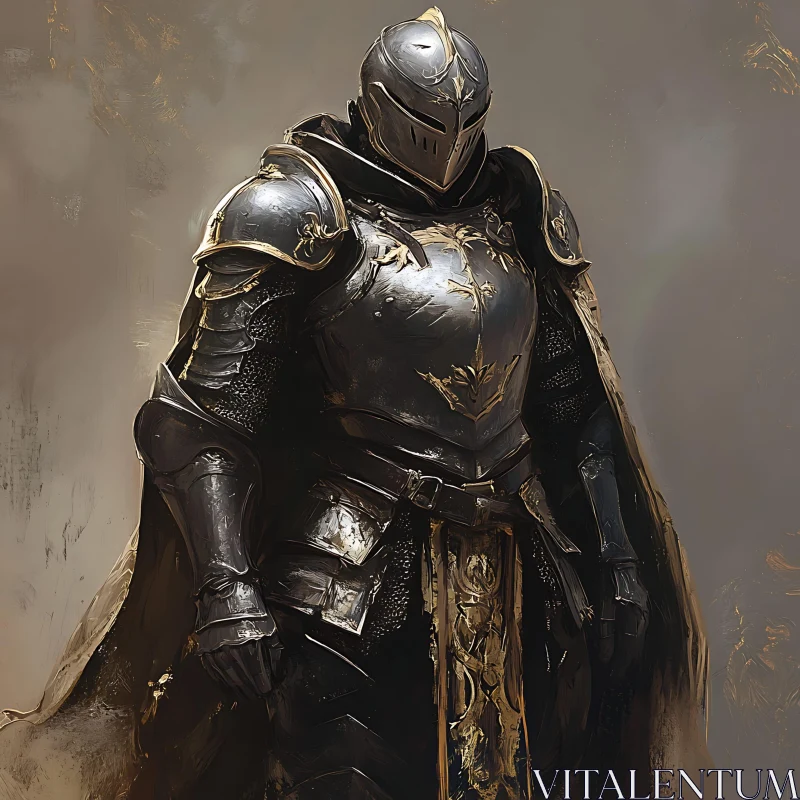 AI ART Armored Knight Standing Guard Illustration