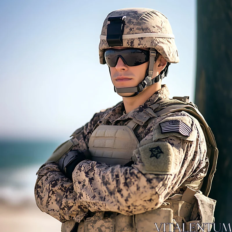 Portrait of a Soldier in Military Uniform AI Image