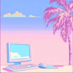 Pastel Minimalist Workspace at Sunset