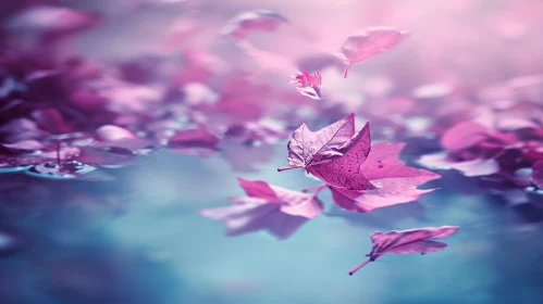 Close-Up of Autumn Leaves Floating on a Pond