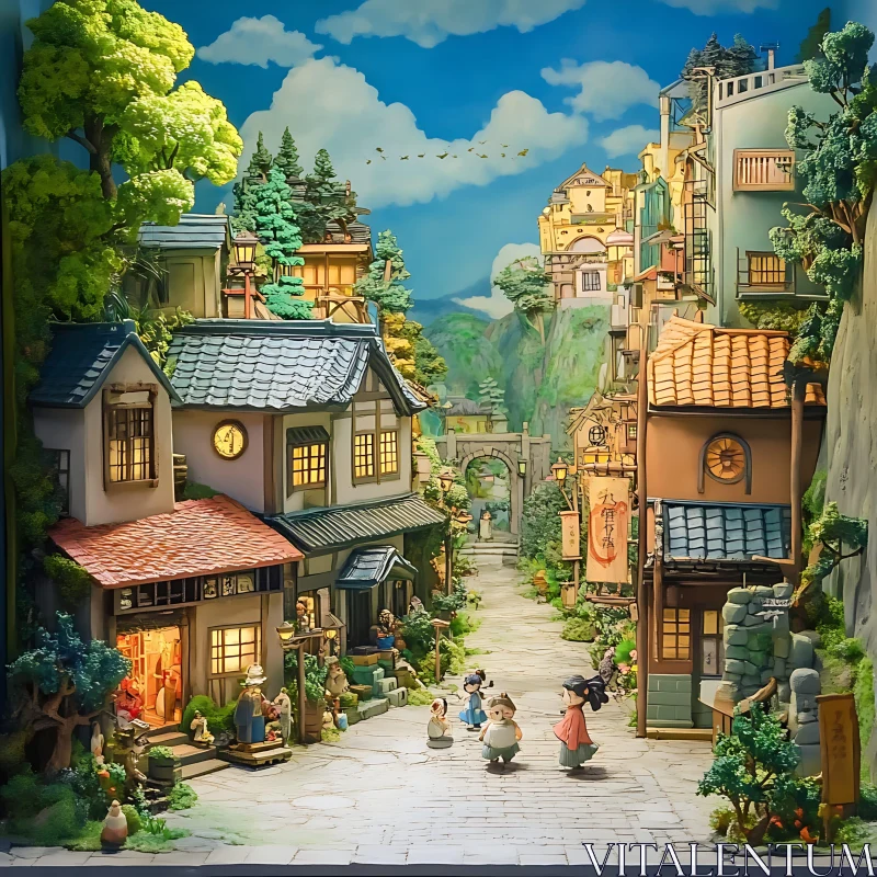 AI ART Quaint Town Street View