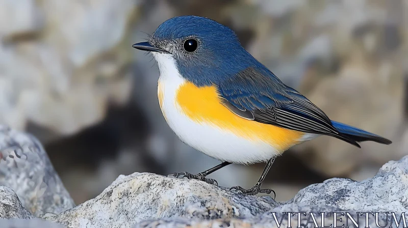 Vivid Blue and Yellow Feathered Bird AI Image