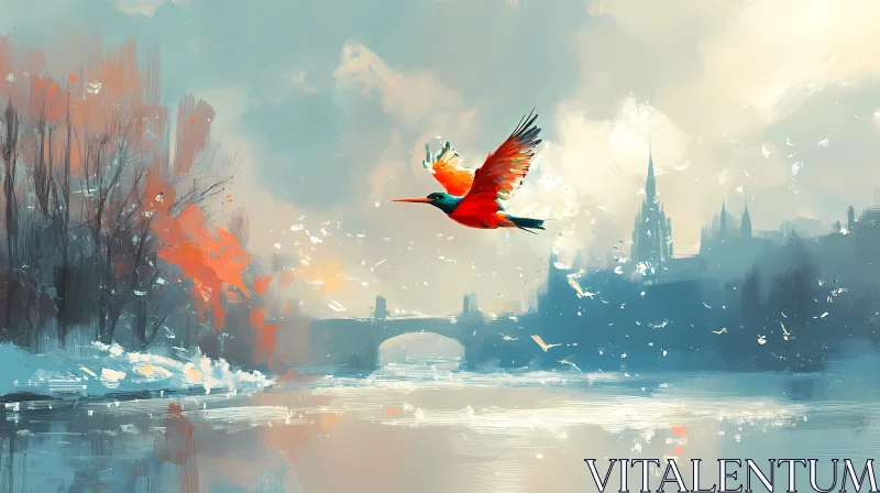 AI ART Artwork Featuring a Bird in Flight