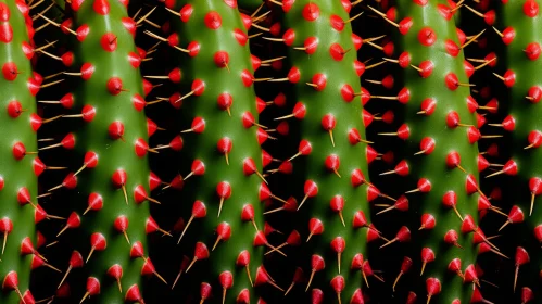 Detail-rich Close-up of Green and Red Cactus Against Black Background