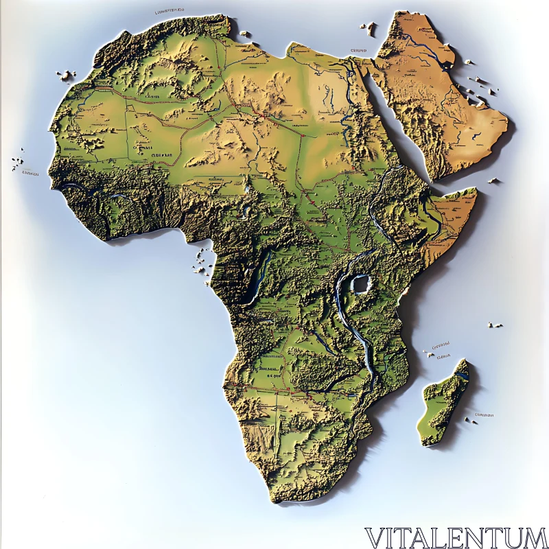 Africa's Terrain: A Relief Map Visualization AI Image