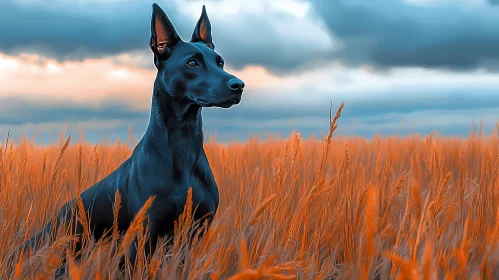 Dog in Wheat Field Landscape