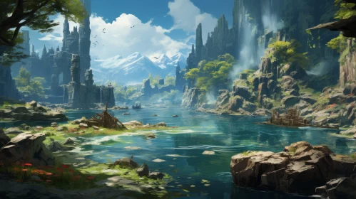 Fantasy Adventure Riverscape - Plein-air Art Wallpaper