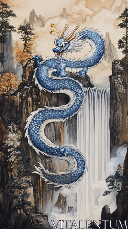 AI ART Dragon Above the Waterfall