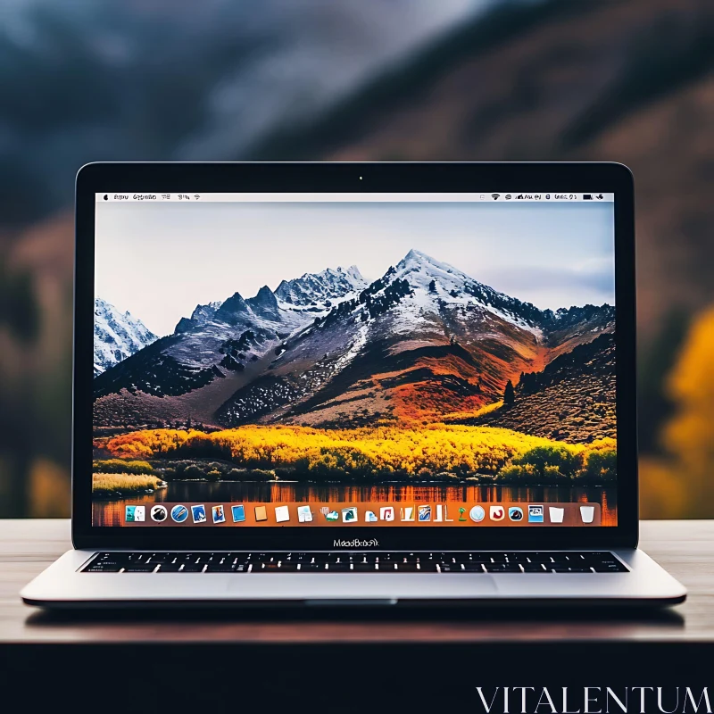 MacBook with Mountain Scenery AI Image