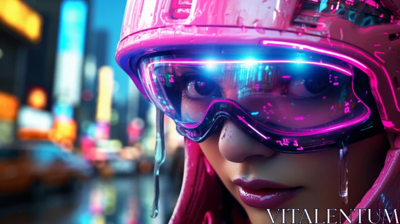 Futuristic Woman in Neon City - Pink Helmeted Urban Beauty AI Image