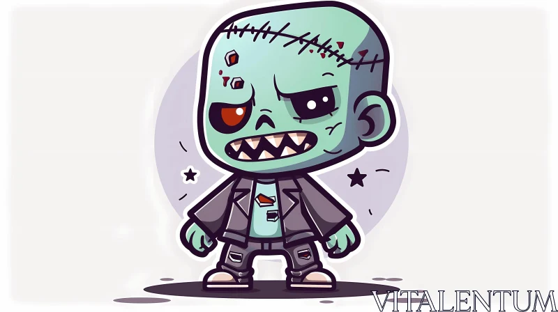 AI ART Green Zombie in Black Jacket and Blue Jeans Illustration