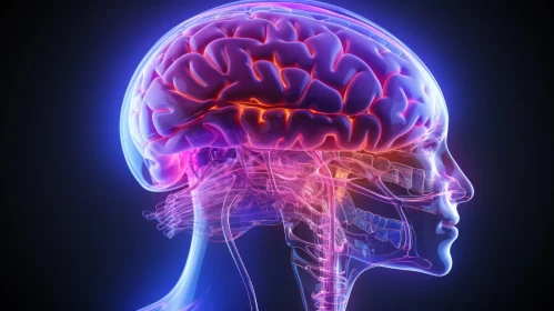 Illuminated Human Brain in Light Red and Purple | Detailed Anatomy