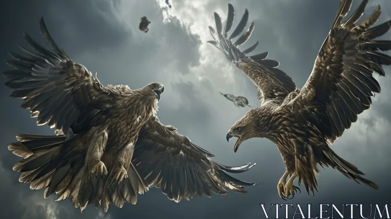 Majestic Eagles Soaring in the Dark Sky AI Image