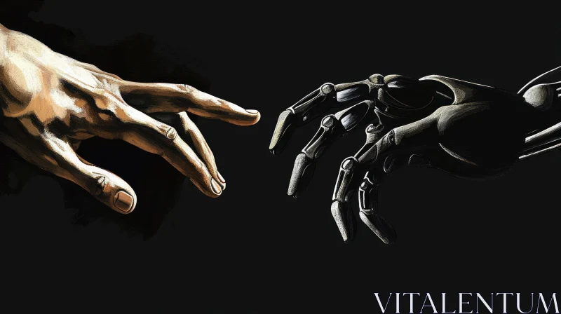 AI ART Robotic Hand Reaching for Human Hand - Detailed Science Fiction Illustration