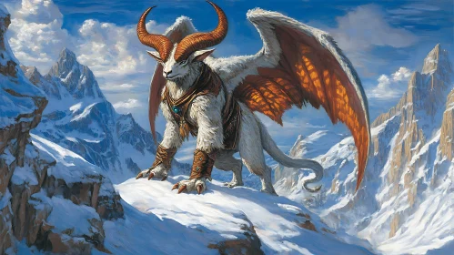 Majestic Winged Creature on Snowy Mountain