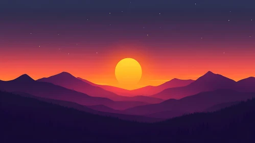 Layered Mountains at Sunset