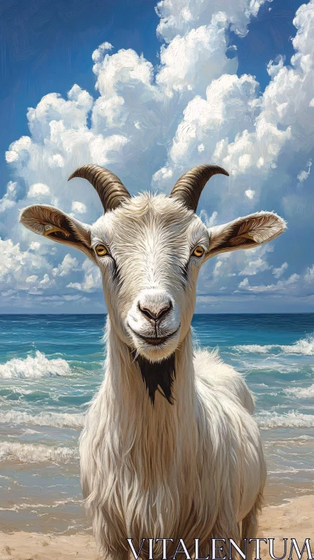 Serene Beach with a Proud Goat AI Image