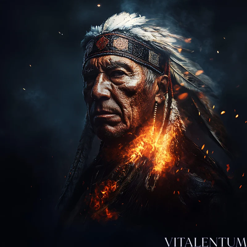 AI ART Elderly Man Portrait with Feather Headdress