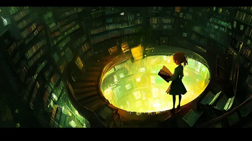 Enchanting Library Scene with Reader