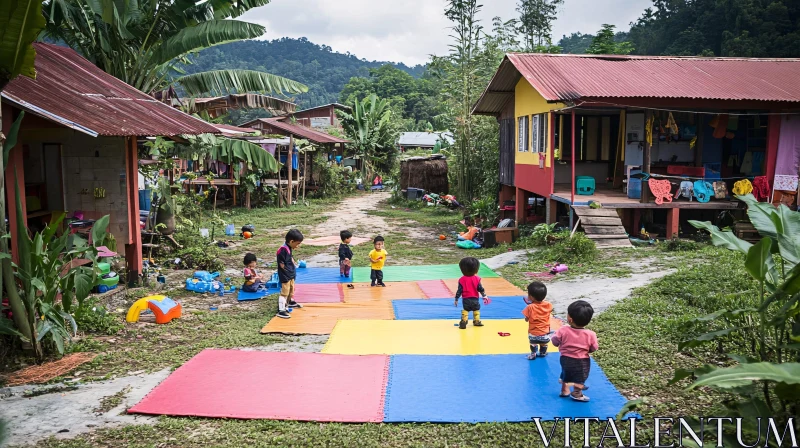 AI ART Kids Playing on Colorful Mats Outdoors