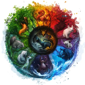 Animals in a Circle of Elements