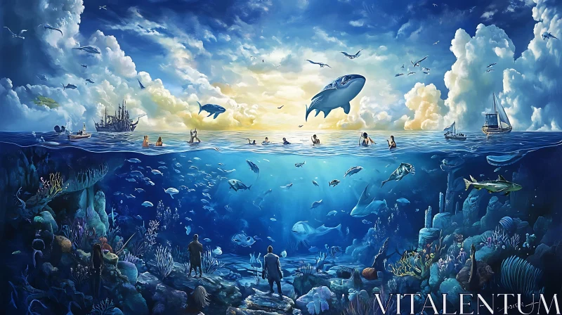 AI ART Oceanic Dreamscape: Sky and Sea Unite