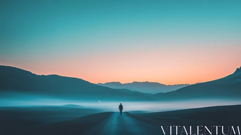 AI ART Solitary Journey at Dusk