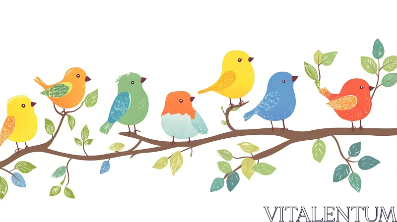 Whimsical Bird Lineup Art AI Image