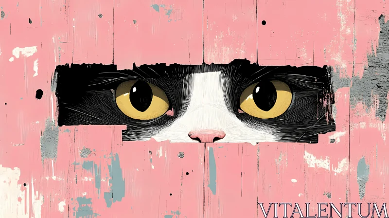 Feline Gaze Through Pink Panels AI Image